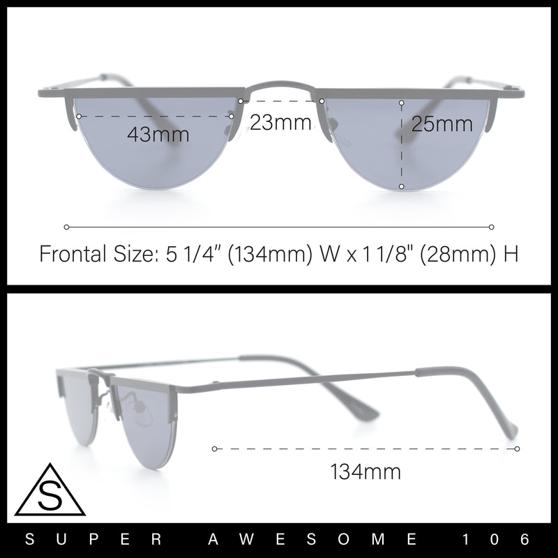 Funky Cropped Half Circle Flat Top Half Metal Rim Hippie Sunglasses