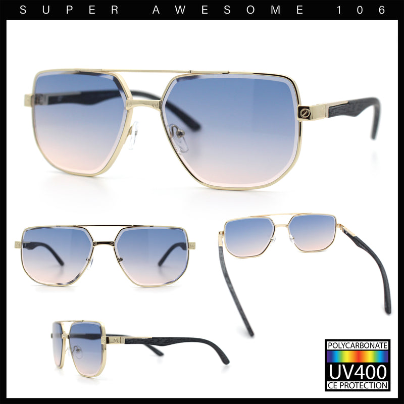 Mens Luxury Mobster Beveled Edge Lens Metal Rim Fashion Sunglasses
