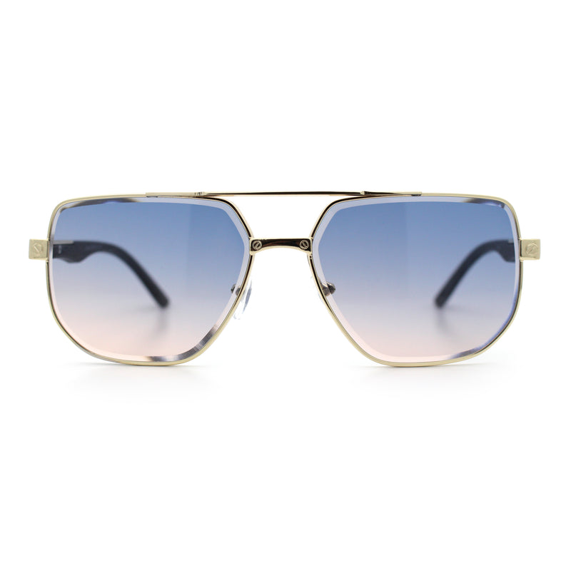 Mens Luxury Mobster Beveled Edge Lens Metal Rim Fashion Sunglasses