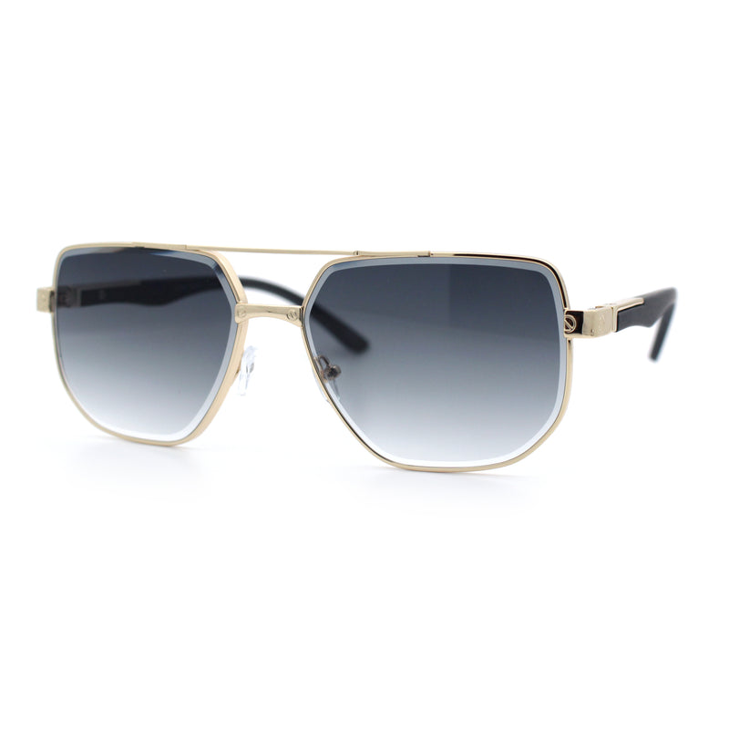 Mens Luxury Mobster Beveled Edge Lens Metal Rim Fashion Sunglasses