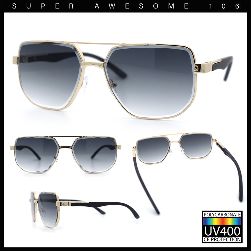 Mens Luxury Mobster Beveled Edge Lens Metal Rim Fashion Sunglasses