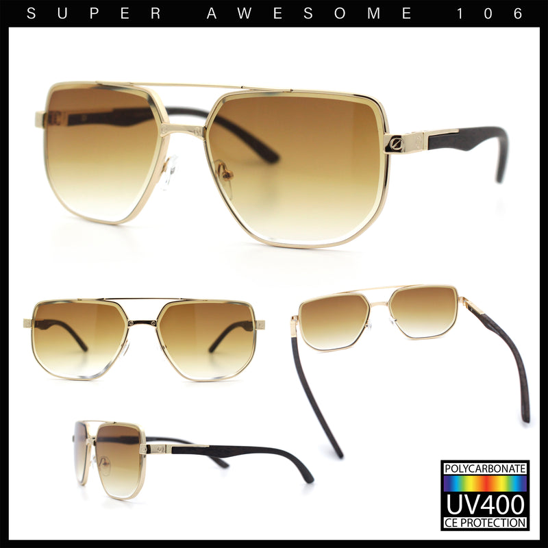 Mens Luxury Mobster Beveled Edge Lens Metal Rim Fashion Sunglasses
