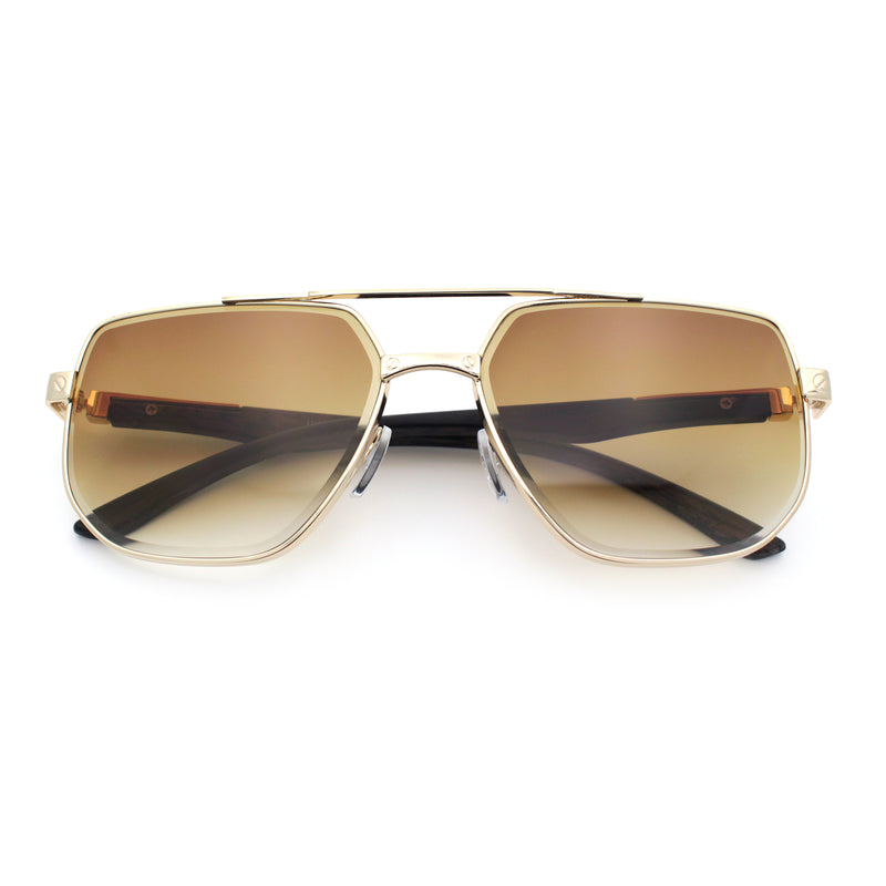 Mens Luxury Mobster Beveled Edge Lens Metal Rim Fashion Sunglasses