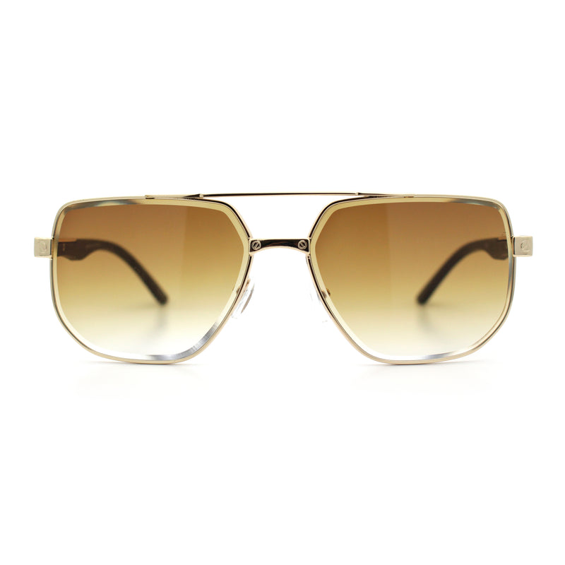 Mens Luxury Mobster Beveled Edge Lens Metal Rim Fashion Sunglasses