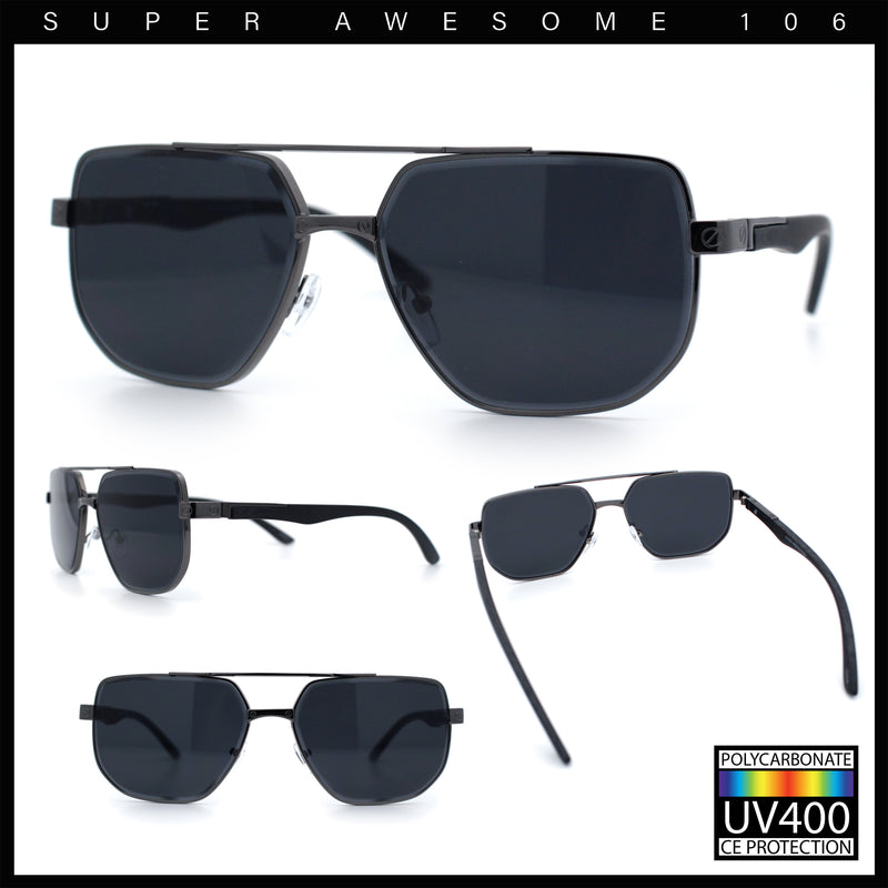 Mens Luxury Mobster Beveled Edge Lens Metal Rim Fashion Sunglasses