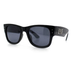 Locs Mens All Black Bold Gothic Logo Horn Rim Plastic Sunglasses