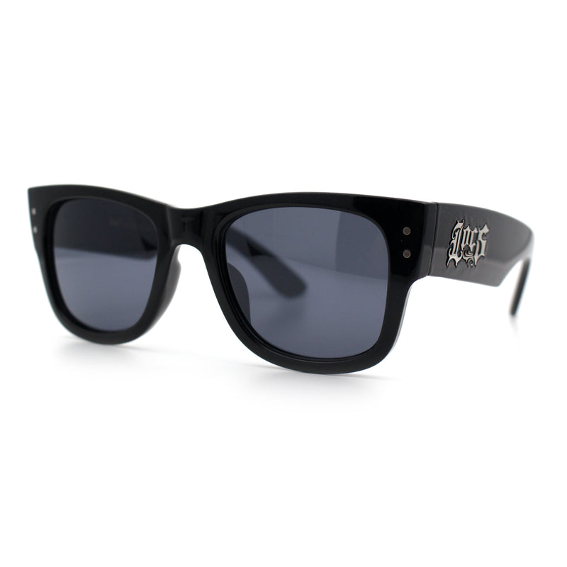 Locs Mens All Black Bold Gothic Logo Horn Rim Plastic Sunglasses