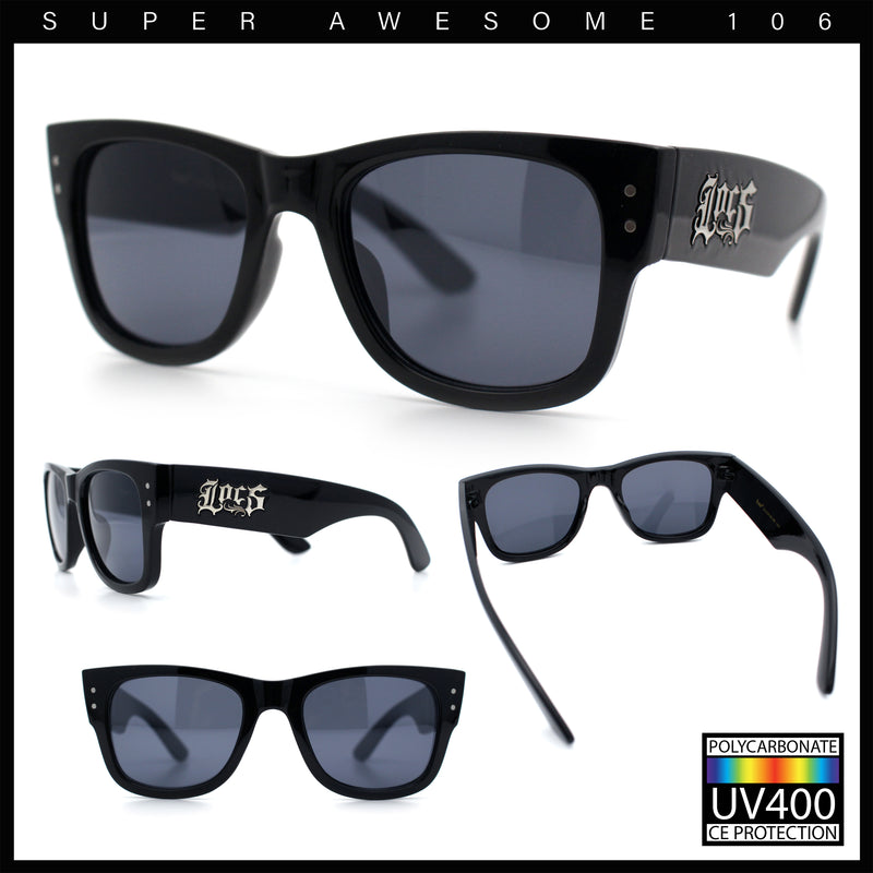 Locs Mens All Black Bold Gothic Logo Horn Rim Plastic Sunglasses