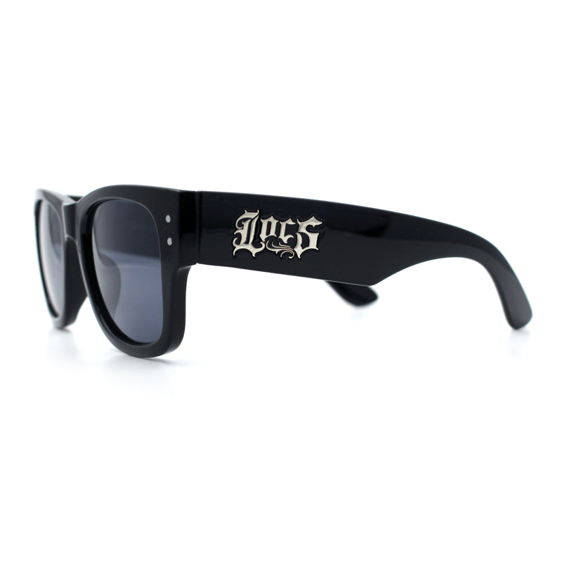 Locs Mens All Black Bold Gothic Logo Horn Rim Plastic Sunglasses