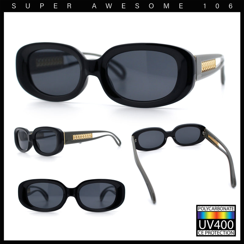 Womens Metal Chain Jewel Arm Oval Rectangle Mod Plastic Sunglasses