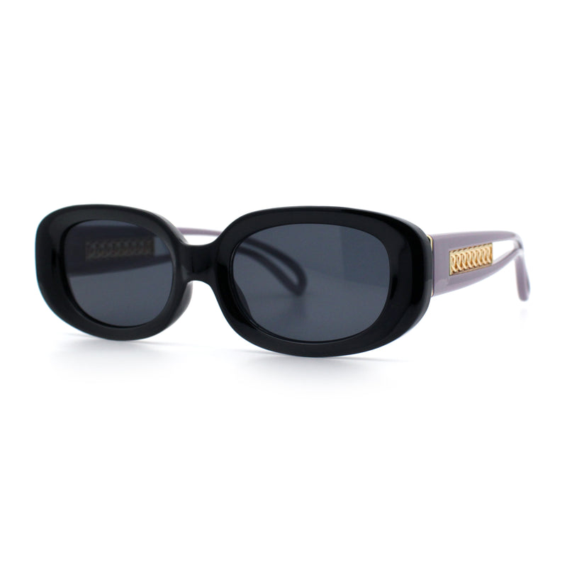 Womens Metal Chain Jewel Arm Oval Rectangle Mod Plastic Sunglasses