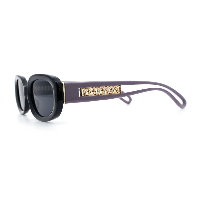 Womens Metal Chain Jewel Arm Oval Rectangle Mod Plastic Sunglasses