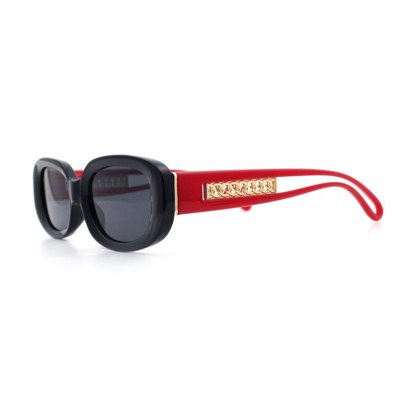 Womens Metal Chain Jewel Arm Oval Rectangle Mod Plastic Sunglasses