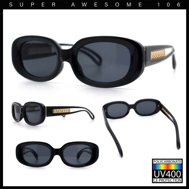 Womens Metal Chain Jewel Arm Oval Rectangle Mod Plastic Sunglasses