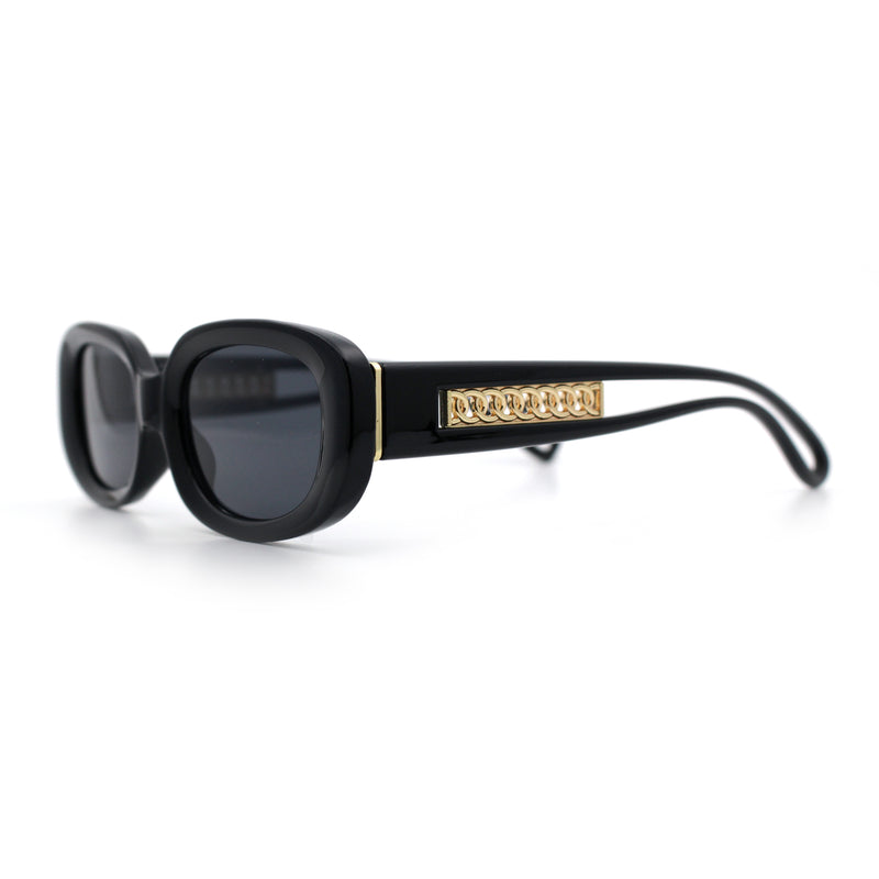 Womens Metal Chain Jewel Arm Oval Rectangle Mod Plastic Sunglasses