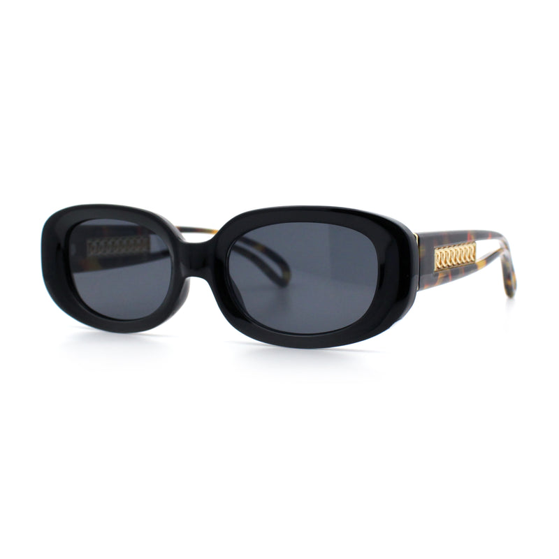 Womens Metal Chain Jewel Arm Oval Rectangle Mod Plastic Sunglasses