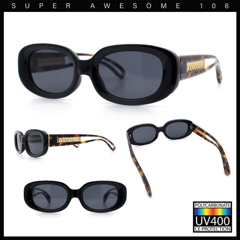 Womens Metal Chain Jewel Arm Oval Rectangle Mod Plastic Sunglasses
