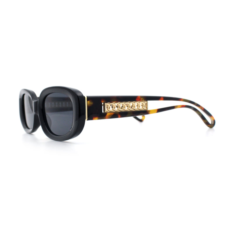 Womens Metal Chain Jewel Arm Oval Rectangle Mod Plastic Sunglasses