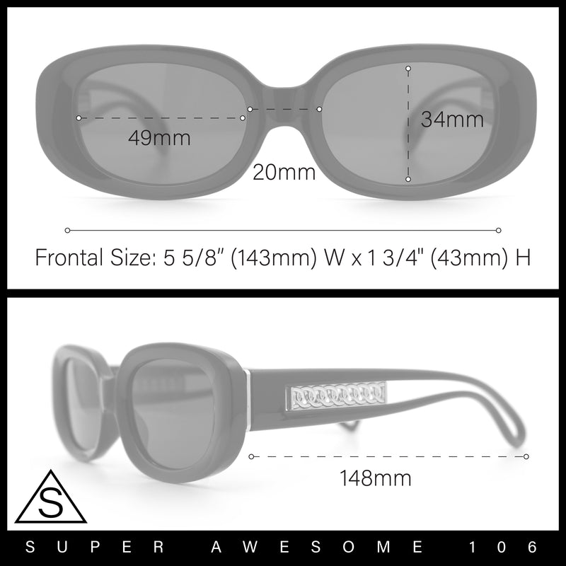 Womens Metal Chain Jewel Arm Oval Rectangle Mod Plastic Sunglasses