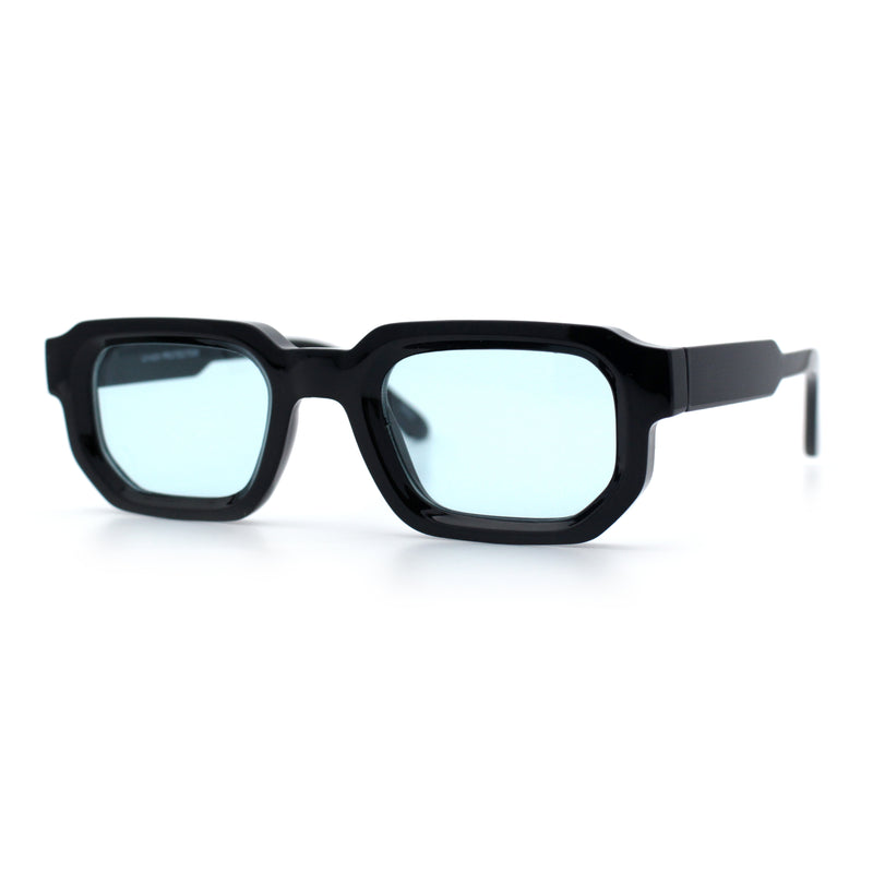 Retro Mod Narrow Rectangle Horn Rim Beveled Thick Plastic Sunglasses