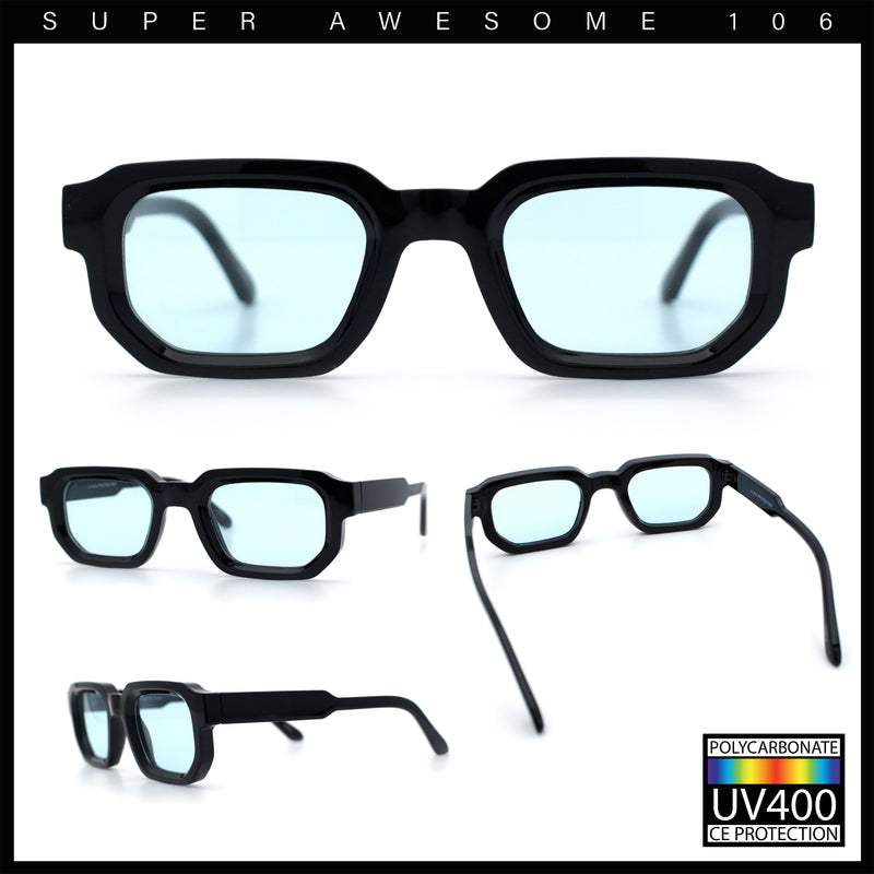 Retro Mod Narrow Rectangle Horn Rim Beveled Thick Plastic Sunglasses
