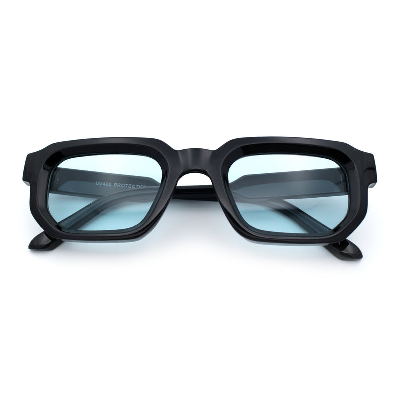 Retro Mod Narrow Rectangle Horn Rim Beveled Thick Plastic Sunglasses