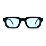 Retro Mod Narrow Rectangle Horn Rim Beveled Thick Plastic Sunglasses