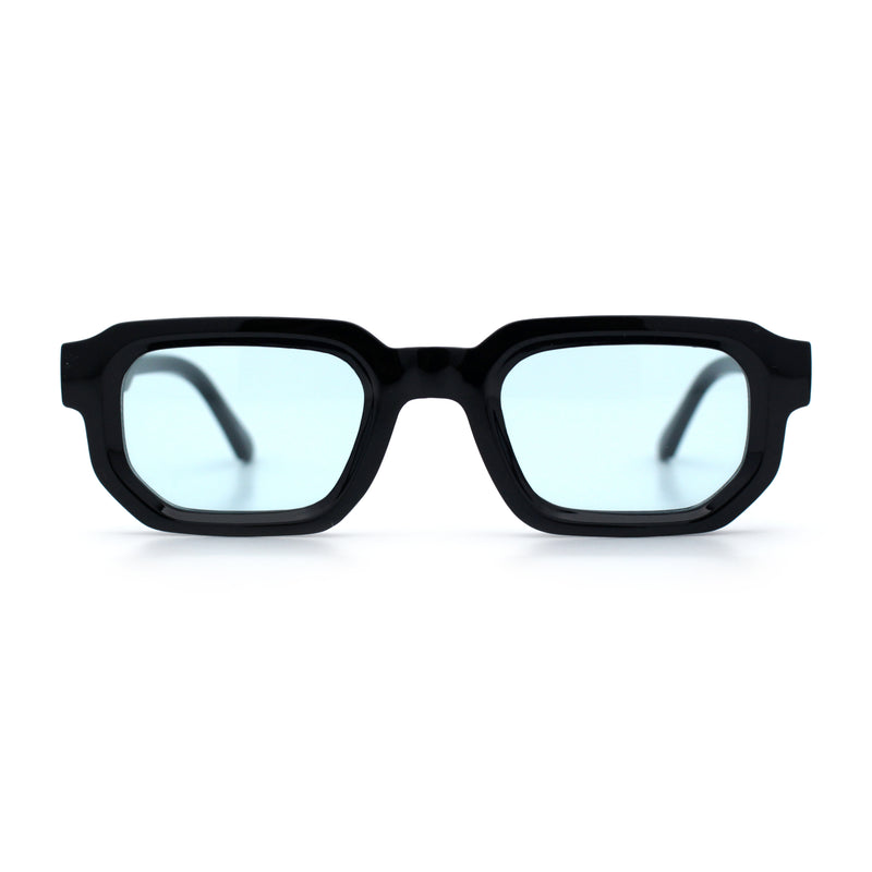 Retro Mod Narrow Rectangle Horn Rim Beveled Thick Plastic Sunglasses