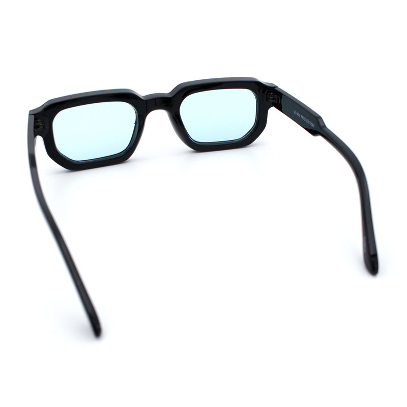 Retro Mod Narrow Rectangle Horn Rim Beveled Thick Plastic Sunglasses