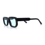 Retro Mod Narrow Rectangle Horn Rim Beveled Thick Plastic Sunglasses