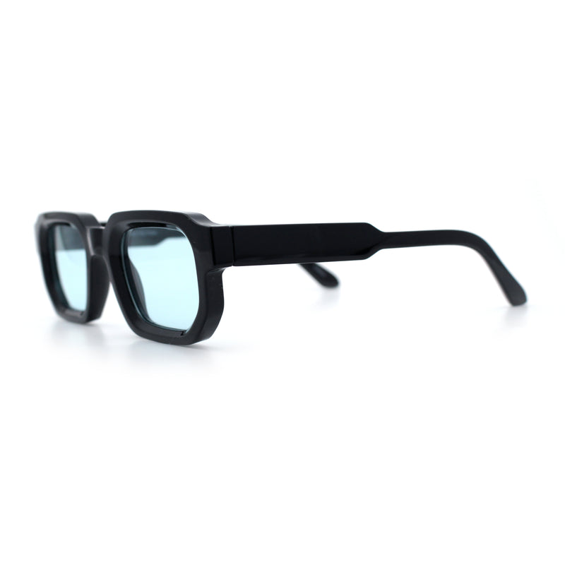 Retro Mod Narrow Rectangle Horn Rim Beveled Thick Plastic Sunglasses