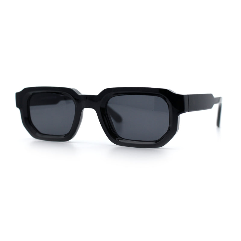 Retro Mod Narrow Rectangle Horn Rim Beveled Thick Plastic Sunglasses