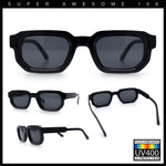 Retro Mod Narrow Rectangle Horn Rim Beveled Thick Plastic Sunglasses