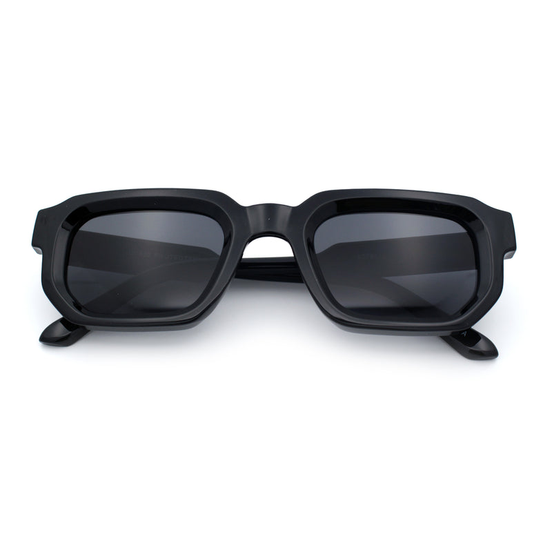 Retro Mod Narrow Rectangle Horn Rim Beveled Thick Plastic Sunglasses