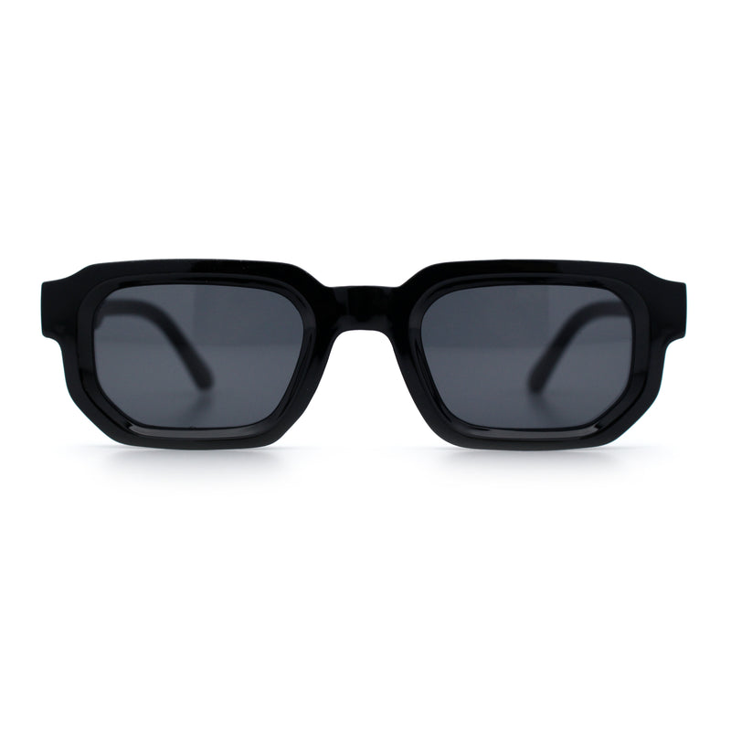 Retro Mod Narrow Rectangle Horn Rim Beveled Thick Plastic Sunglasses