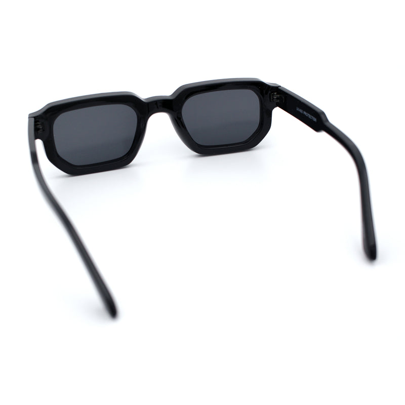 Retro Mod Narrow Rectangle Horn Rim Beveled Thick Plastic Sunglasses