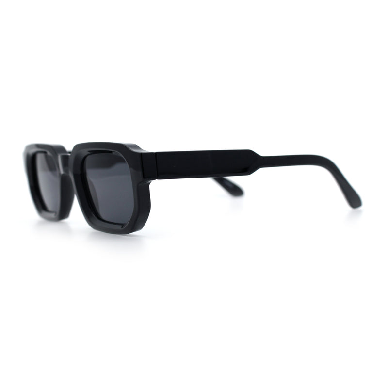 Retro Mod Narrow Rectangle Horn Rim Beveled Thick Plastic Sunglasses