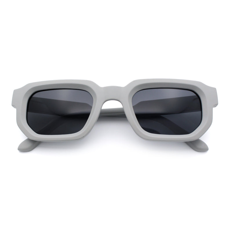 Retro Mod Narrow Rectangle Horn Rim Beveled Thick Plastic Sunglasses