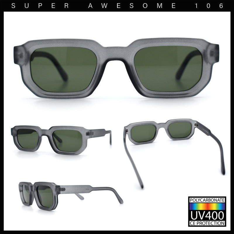 Retro Mod Narrow Rectangle Horn Rim Beveled Thick Plastic Sunglasses