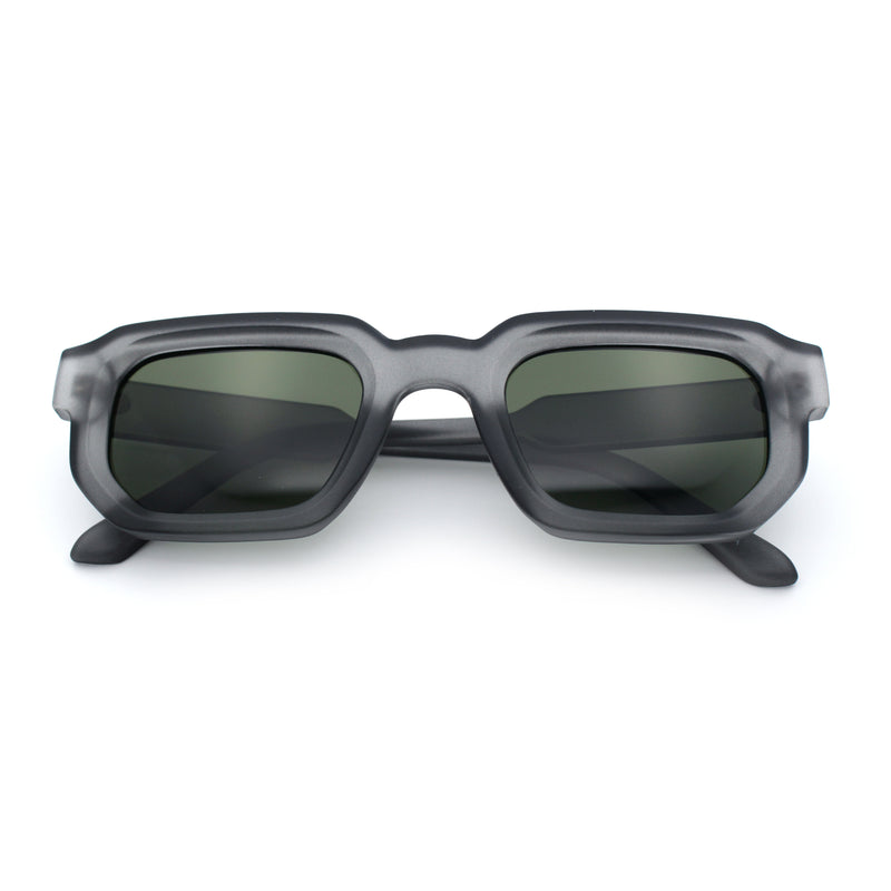 Retro Mod Narrow Rectangle Horn Rim Beveled Thick Plastic Sunglasses