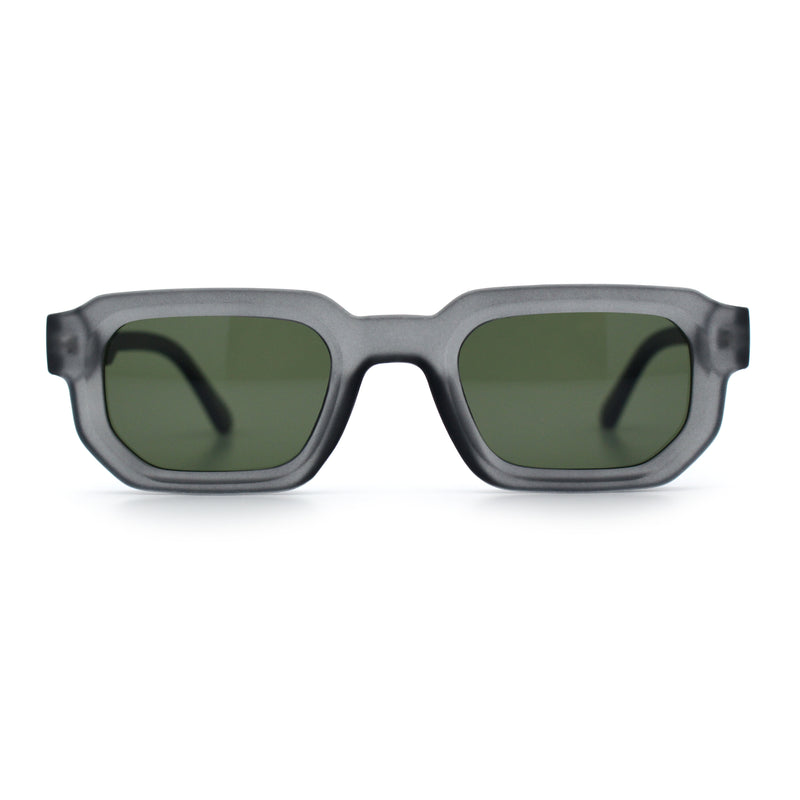 Retro Mod Narrow Rectangle Horn Rim Beveled Thick Plastic Sunglasses