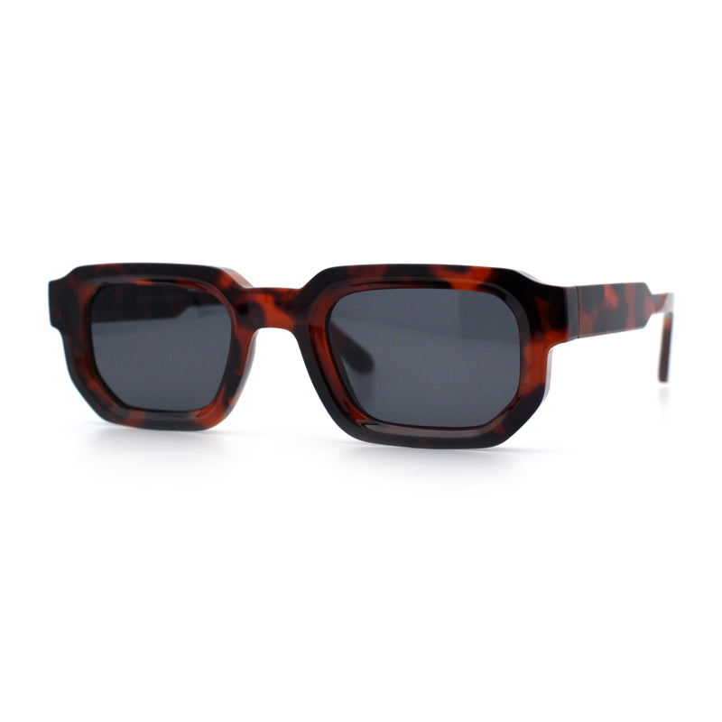 Retro Mod Narrow Rectangle Horn Rim Beveled Thick Plastic Sunglasses