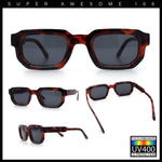Retro Mod Narrow Rectangle Horn Rim Beveled Thick Plastic Sunglasses