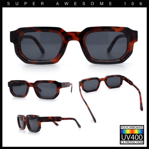 Retro Mod Narrow Rectangle Horn Rim Beveled Thick Plastic Sunglasses