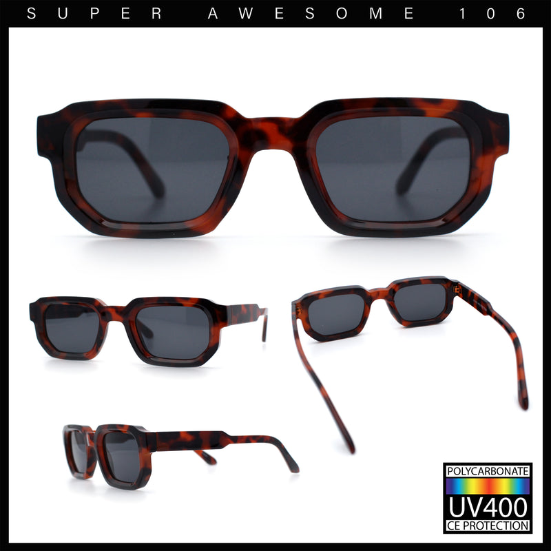 Retro Mod Narrow Rectangle Horn Rim Beveled Thick Plastic Sunglasses