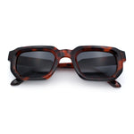 Retro Mod Narrow Rectangle Horn Rim Beveled Thick Plastic Sunglasses