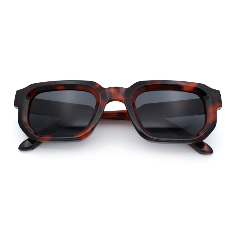 Retro Mod Narrow Rectangle Horn Rim Beveled Thick Plastic Sunglasses