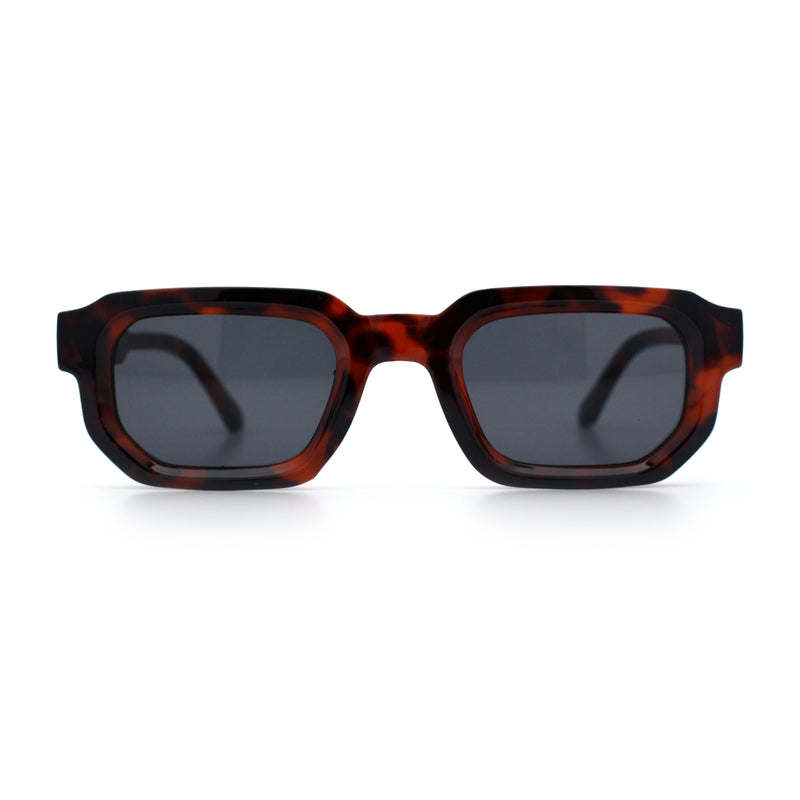 Retro Mod Narrow Rectangle Horn Rim Beveled Thick Plastic Sunglasses