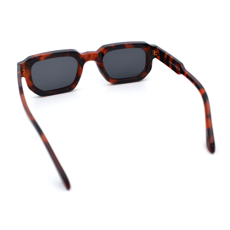 Retro Mod Narrow Rectangle Horn Rim Beveled Thick Plastic Sunglasses