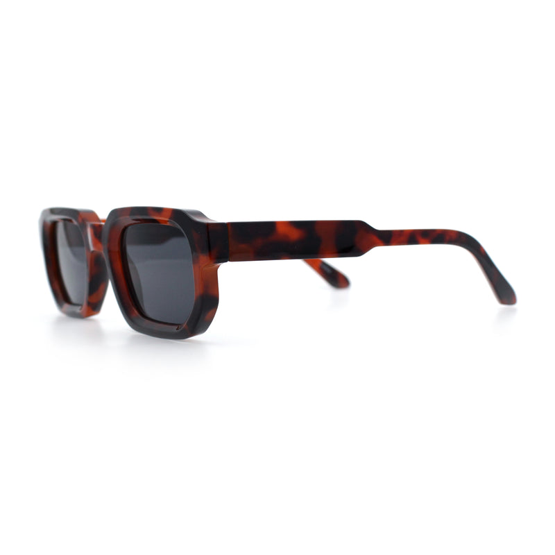 Retro Mod Narrow Rectangle Horn Rim Beveled Thick Plastic Sunglasses